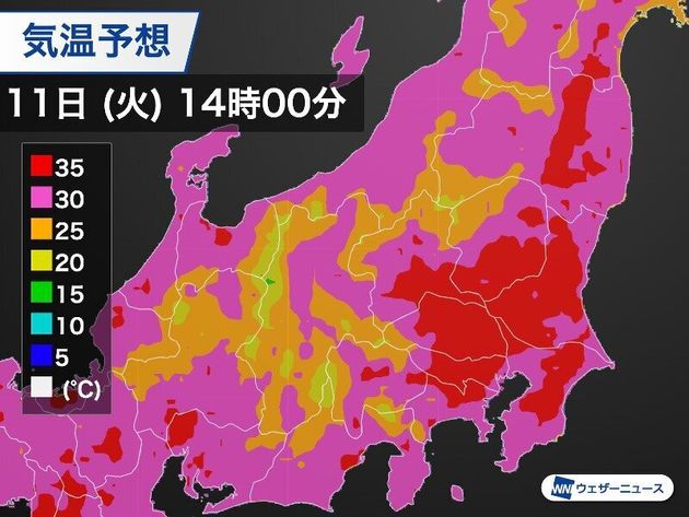 熱中症警戒アラート 関東の1都6県と山梨県に発令 40 に迫る可能性も 8月11日の天気 ハフポスト