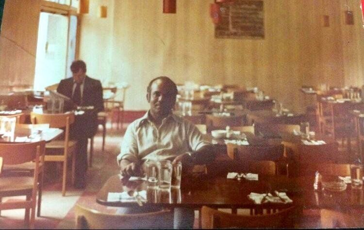 Mahaboob Narangoli's father Usman Abubakar in the 1970s at the Halal Restaurant near Brick Lane. 