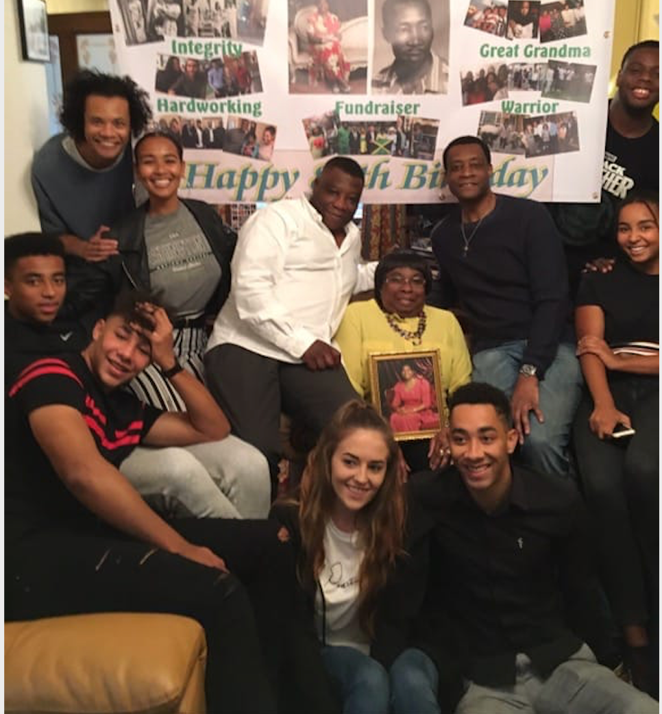 Maxine Grant with her family at her 80th birthday party