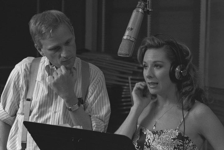 Ashman and "Beauty and the Beast" star Paige O'Hara during a recording session.