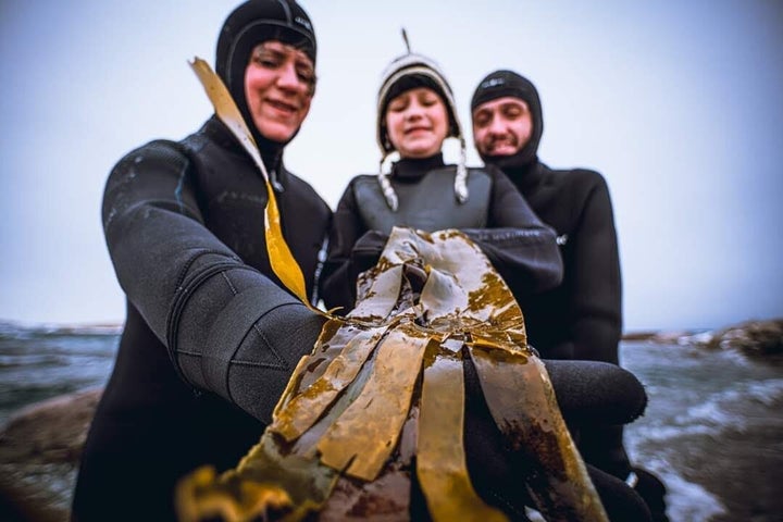 The Howell family with laminaria digitata, the main ingredient in their skincare line 7 Fathoms.