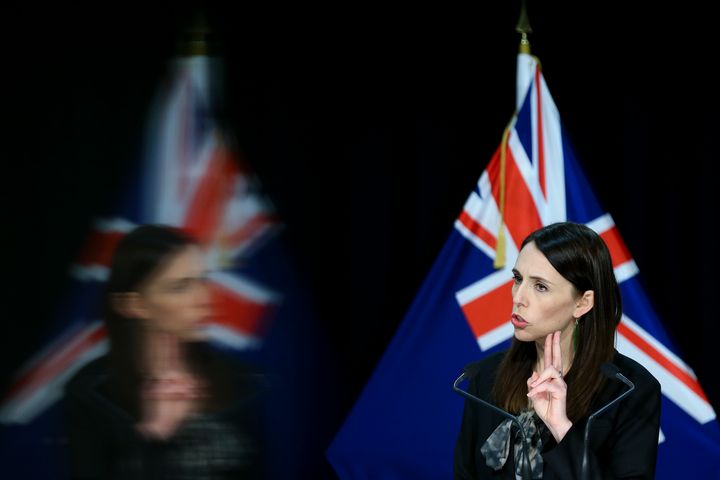 Prime Minister Jacinda Ardern speaks to media during a press conference at Parliament on August 12, 2020 in Wellington, New Zealand. (Photo by Hagen Hopkins/Getty Images)