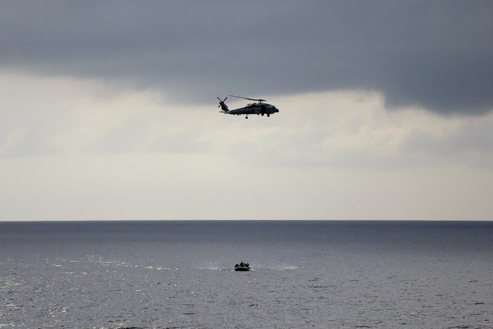 A U.S. Navy helicopter is seen during a training exercise. On Monday, a UH-1N helicopter (not pictured) was shot at while flying over Virginia, authorities said.