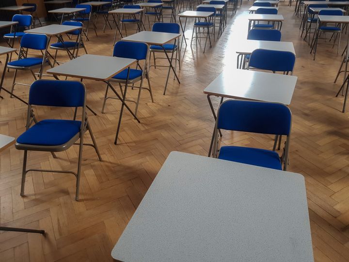 Exam desks in a exam hall