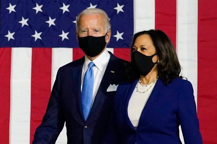 Presumptive Democratic presidential candidate Joe Biden and his running mate Sen. Kamala Harris appear together on Aug. 12 fo