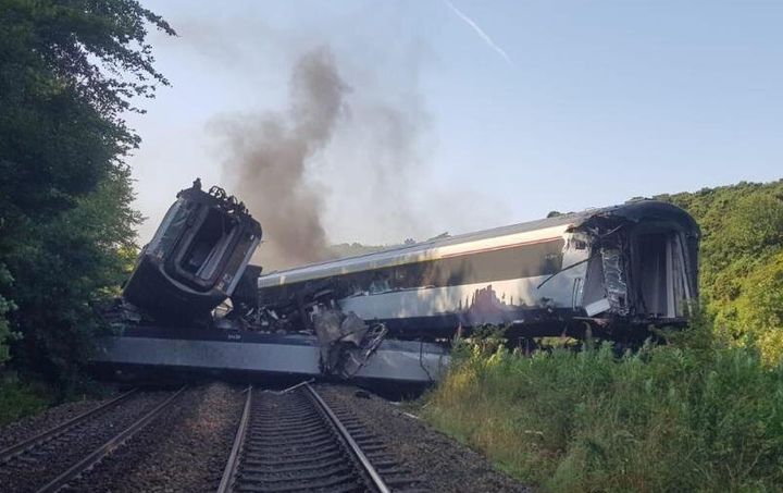 The site of a train crash in Aberdeenshire on August 12, 2020, where three carriages and an engine are understood to have derailed