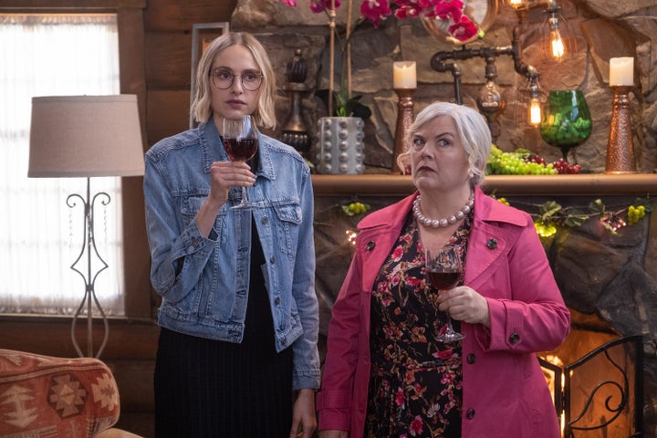 Paula Pell (right) and Hayley Magnus star in "Mapleworth Murders," which debuted Monday on Quibi.