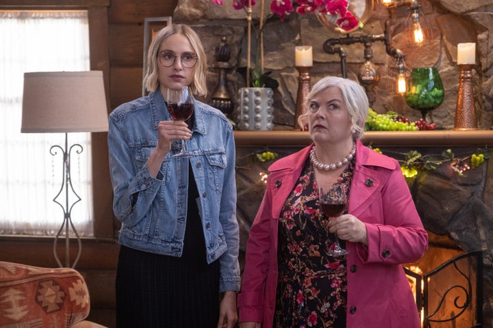 Paula Pell (right) and Hayley Magnus star in "Mapleworth Murders," which debuted Monday on Quibi. 