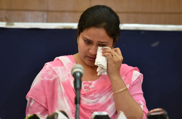 Shabista Khan, wife of Dr. Kafeel Khan, during a press conference on April 21, 2018 in New Delhi,