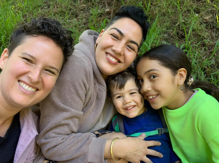 The author (left) and her family in Oakland, California, in March.