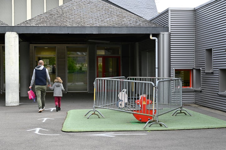 Play equipment is cordoned off at a school in Bruz, France, on May 12.