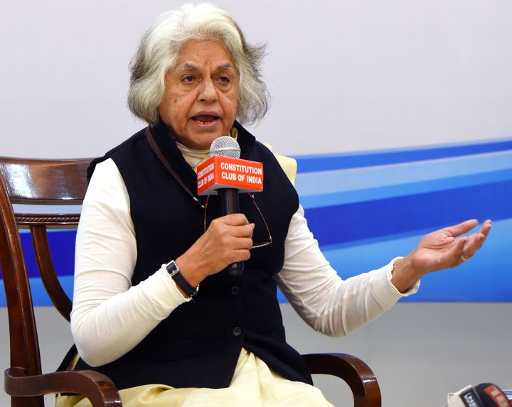 Supreme Court Lawyer Indira Jaising speaks at Constitution Club on March 8, 2019 in New Delhi, India.