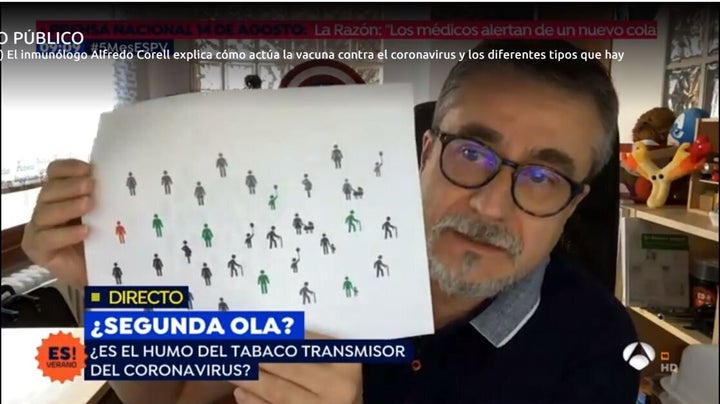 El dibujo representa gente guardando dos metros de distancia.