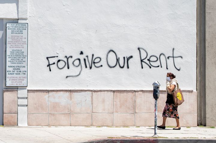 Graffiti in Los Angeles highlights the looming eviction crisis if Congress fails to address rent relief in a new COVID-19 aid package.
