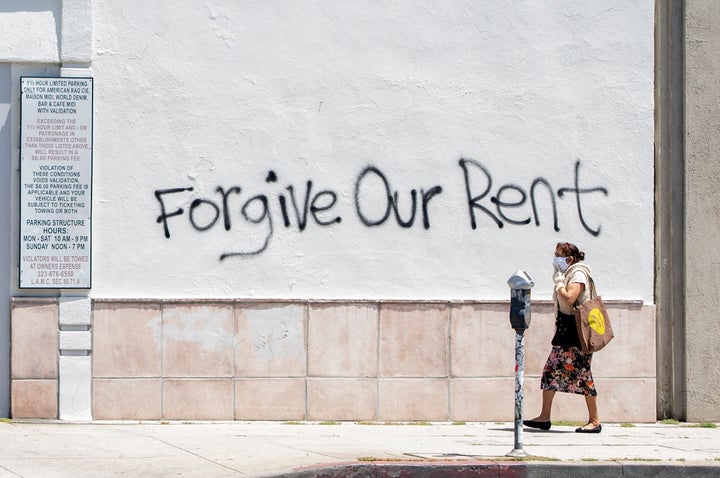 Graffiti in Los Angeles highlights the looming eviction crisis if Congress fails to address rent relief in a new COVID-19 aid package.