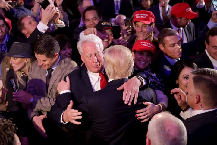President Donald Trump hugs his brother Robert Trump after delivering his acceptance speech in 2016.