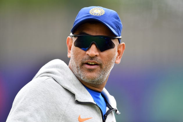 India's MS Dhoni attends a training session at the Rose Bowl in Southampton, southern England, on June...