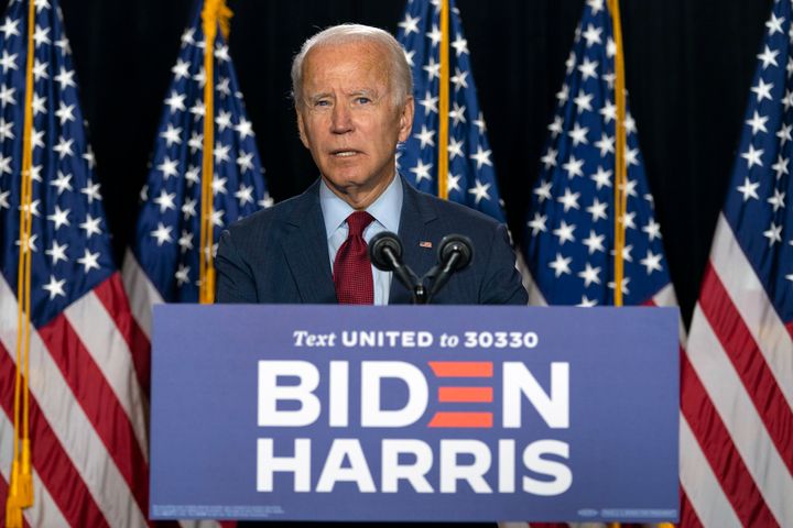 Democratic presidential candidate former Vice President Joe Biden speaks during a news conference at the Hotel DuPont in Wilmington, Del., Thursday, Aug. 13, 2020. (AP Photo/Carolyn Kaster)