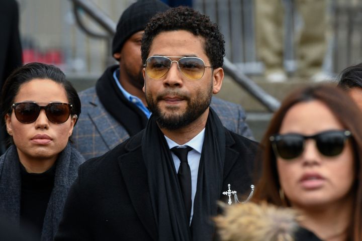 In this Feb. 24, 2020 file photo, former "Empire" actor Jussie Smollett leaves the Leighton Criminal Courthouse in Chicago.