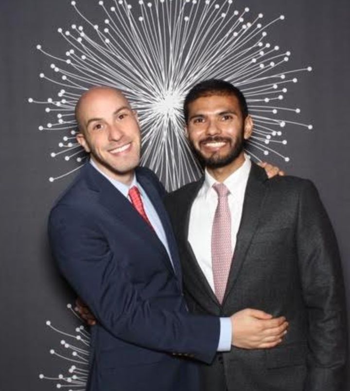 The author (right) with his partner, Eric, at a friend’s wedding in New York City.