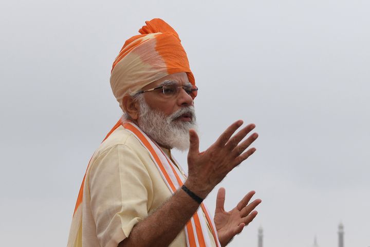 Prime Minister Narendra Modi delivering a speech on Independence Day, at the Red Fort in New Delhi on August 15, 2020.