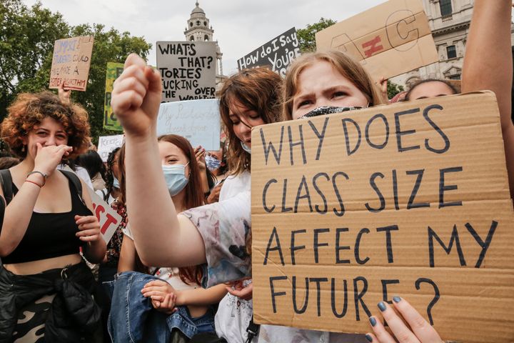 Youth protests at Parliament square against a new exam rating system which was introduced in British education system and later overturned.