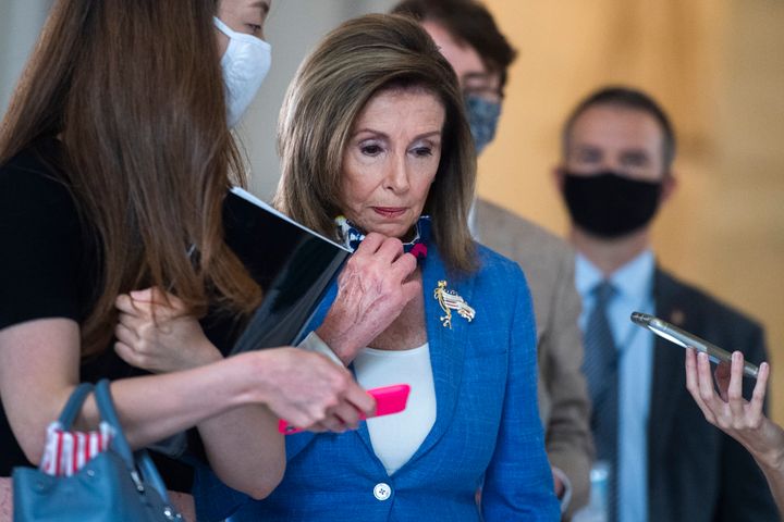 Speaker Nancy Pelosi (D-Calif.) after a TV interview on Capitol Hill on Friday. She's called the House back from its August recess to vote on legislation to fund the Postal Service. Beyond that bill, which is unlikely to get addressed in the Senate, Democrats' hands seem to be tied.