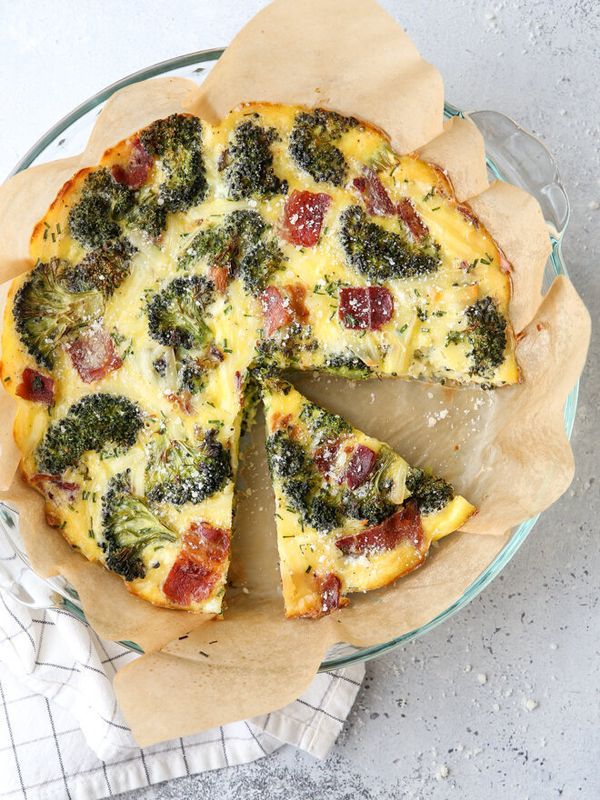 Roasted Broccoli and Bacon Crustless Quiche from Completely Delicious