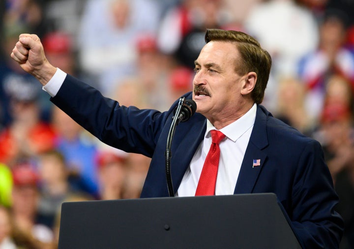 Mike Lindell, CEO of MyPillow, speaks during a rally for President Donald Trump in Minneapolis in 2019. Lindell is an outspoken supporter of Trump and his campaign for reelection.