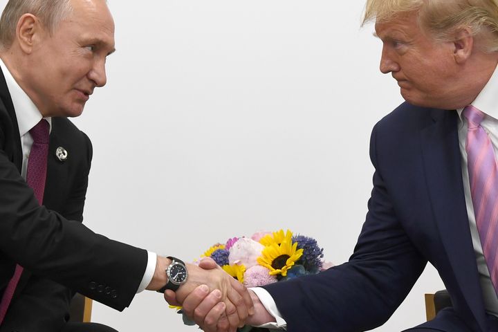 President Donald Trump shakes hands with Russian President Vladimir Putin during a bilateral meeting on the sidelines of the G-20 summit in Osaka, Japan, June 28, 2019.