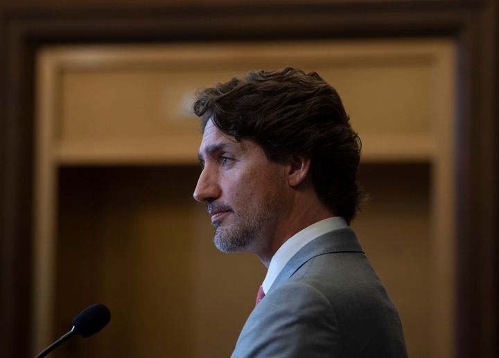 Prime Minister Justin Trudeau listens to a question during a news conference in Ottawa on Aug. 18, 2020. 