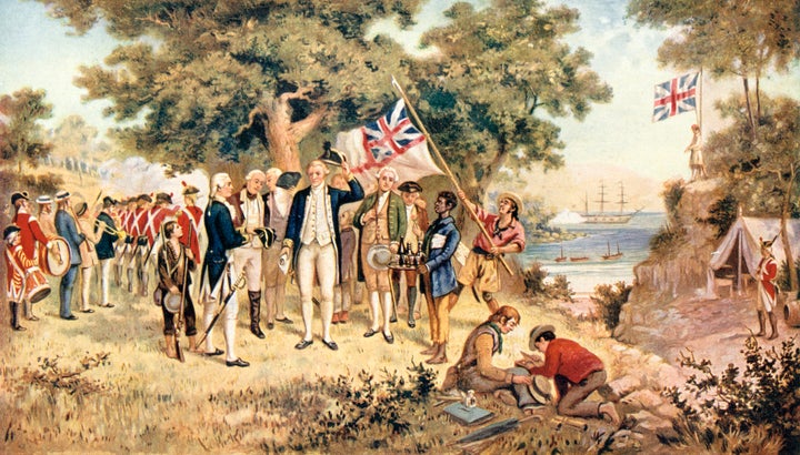 Captain James Cook taking possession of New South Wales in the name of the British Crown, 1770.