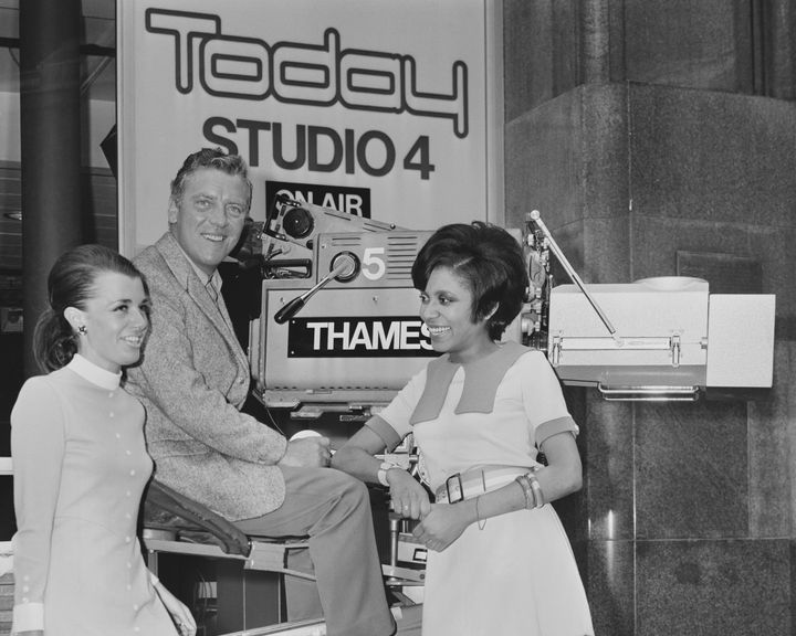 Barbara Blake Hannah (right), with Irish radio and television presenter Eamonn Andrews and British reporter Jane Probyn at Thames Television's 'Today' programme, 29 July 1968.