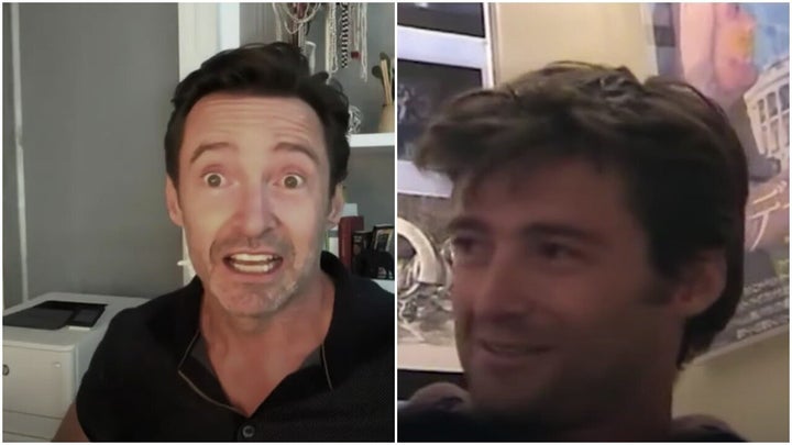 Hugh reacting to old footage of himself