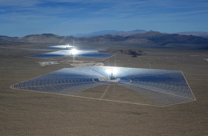 The Ivanpah Solar Electric Generating System in the Mojave Desert in California. It's owned by BrightSource with investment from Google and NRG Energy.