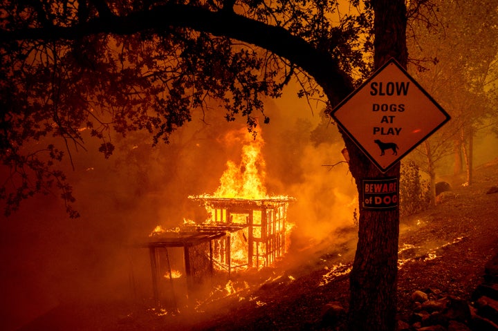 Fires are seen burning in Napa County on Tuesday. As of Wednesday morning, the state's largest wildfires had consumed roughly 201,000 acres.