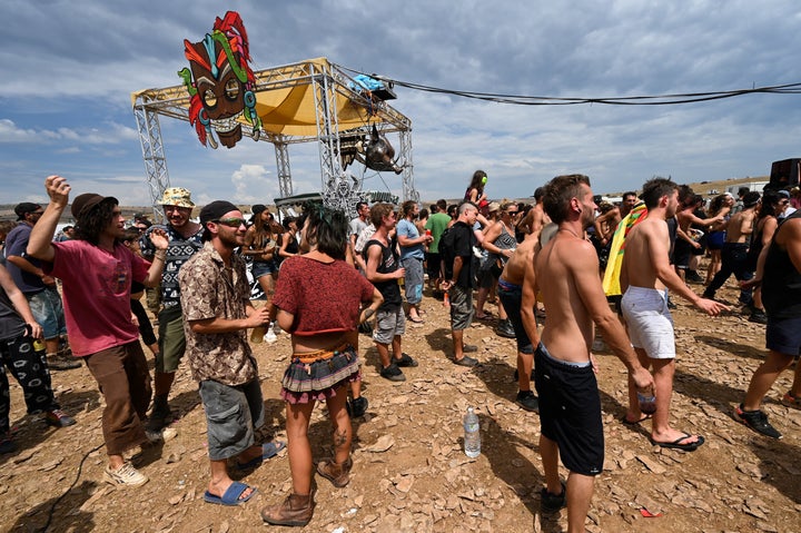 A scene from the dance party in rural Causse Mejean, southern France on August 10, 2020.