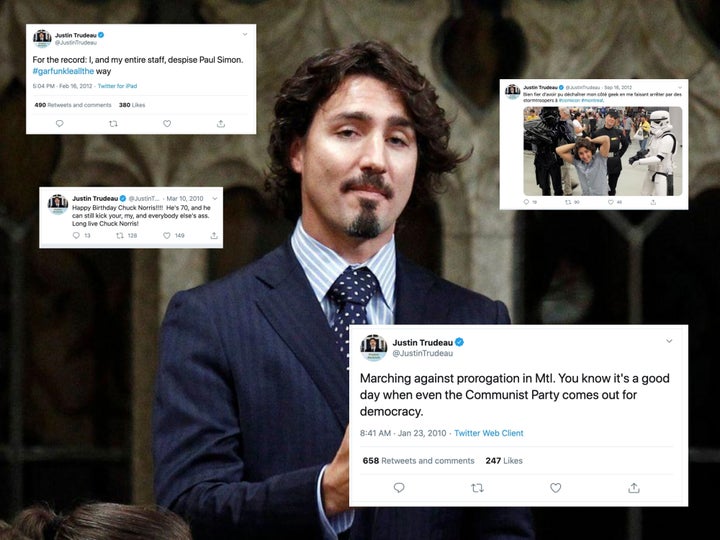 An image of Prime Minister Justin Trudeau from 2011, accompanied by several of his tweets from that era.