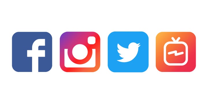 Collection of popular social media logos printed on white paper