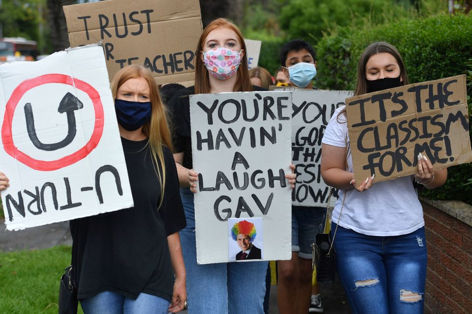 Students marching to the constituency office of  Gavin Williamson on Monday, before the government's U-turn was announced