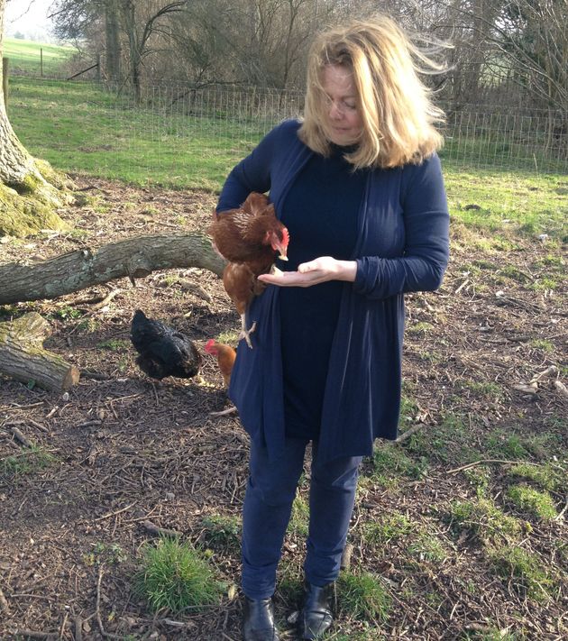 Anne with her pet chicken