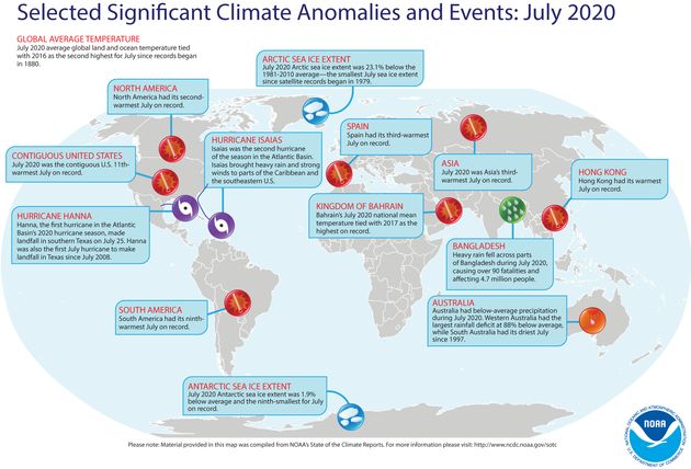 This map from the National Oceanic Atmospheric Administration identifies some of the most significant weather and climate events that have occurred so far this year.
