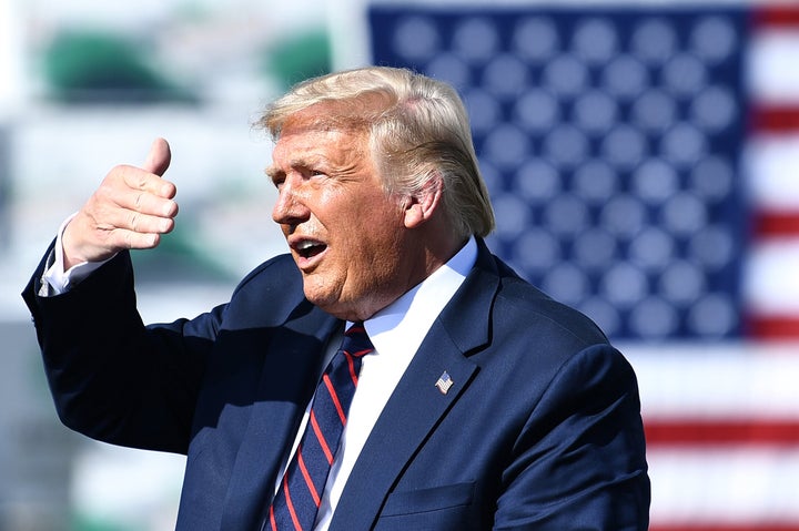 President Donald Trump speaks outside a manufacturing plant in Old Forge, Pennsylvania, on Thursday. Joe Biden sees Trump's handling of the COVID-19 pandemic as a key weakness.