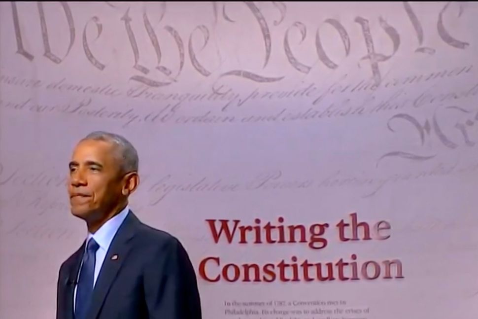 Former President Barack Obama addresses the virtual Democratic National Convention on Aug. 19, 2020, from Philadelphia. 