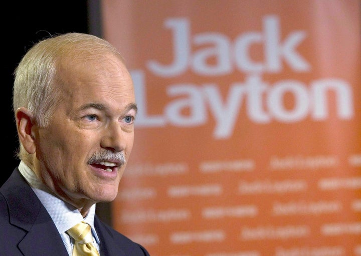 Jack Layton speaks to the media in Toronto on May 3, 2011. 