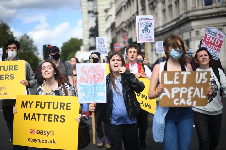 Students take part in a march from Marble Arch to the Department of Education in Westminster, London, calling for the resignation of Education Secretary Gavin Williamson 