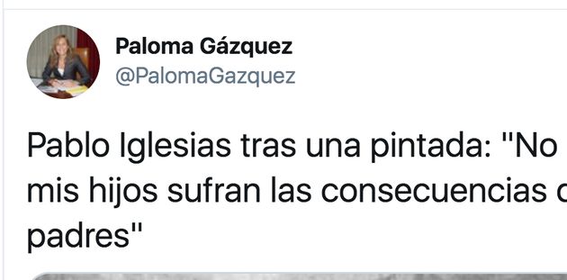Tuit de Paloma Gázquez, diputada del PP, usando una foto de ETA para criticar a Pablo