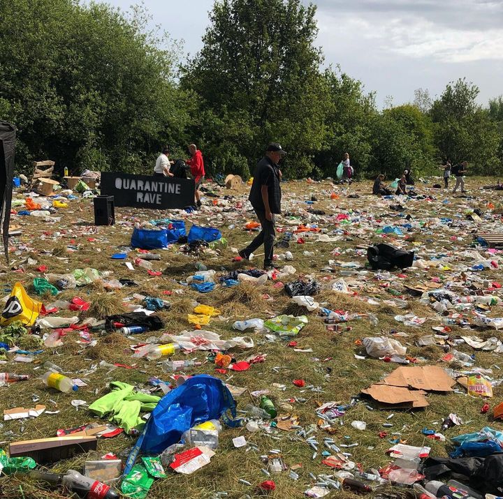 The mess left behind following a rave at Daisy Nook Park in Manchester following an illegal rave. 