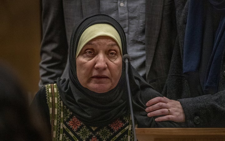 Maysoon Salama, mother of Ata Mohammad Ata Elayyan who was killed in the shooting, gives a victim impact statement about the loss of her son during the sentencing of mosque gunman Brenton Tarrant at the High Court in Christchurch, New Zealand, August 24, 2020. John Kirk-Anderson/Pool via REUTERS