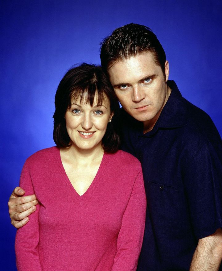Alex Ferns and Kasey Ainsworth as Trevor and Little Mo in EastEnders